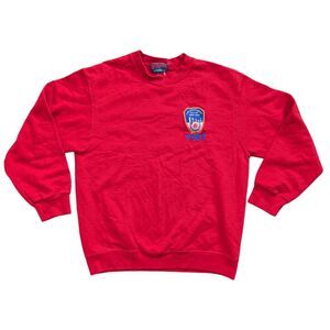 Fruit of the Loom Mens Red Vintage FDNY Long Sleeve Crewneck Sweatshirt Medium